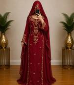 Maroon Gold Embroidered Kaftan Dress