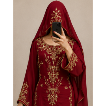 Maroon Gold Embroidered Kaftan Dress 2
