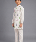 Boys' off-white printed kurta set