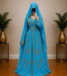 Sky blue Gold Embroidered Kaftan Dress
