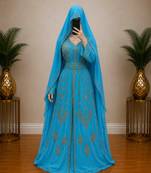 Sky blue Gold Embroidered Kaftan Dress