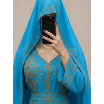 Sky blue Gold Embroidered Kaftan Dress 2