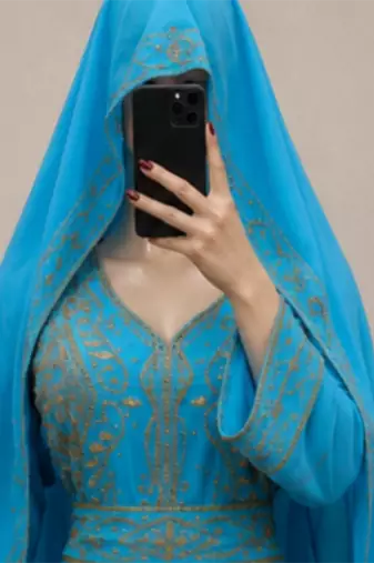 Sky blue Gold Embroidered Kaftan Dress