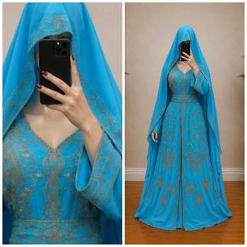 Sky blue Gold Embroidered Kaftan Dress 3