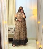 cream color embroidery sequin work faux georgette gown set