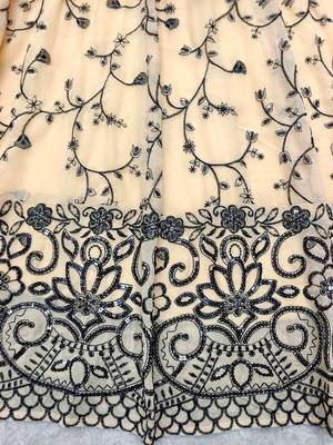 cream color embroidery sequin work faux georgette gown set 4