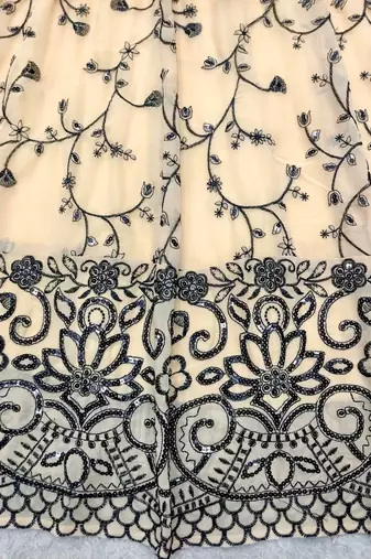 cream color embroidery sequin work faux georgette gown set