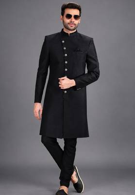 Black art silk sherwani set 1