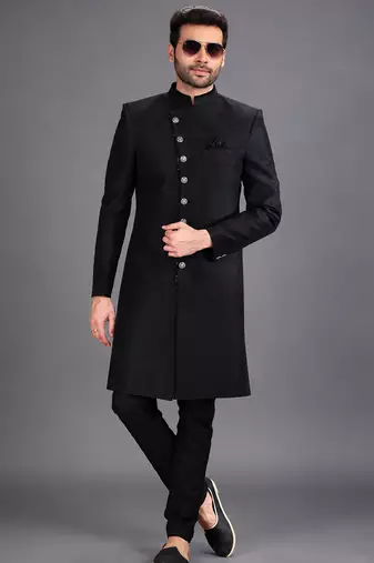 Black art silk sherwani set