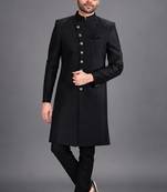 Black art silk sherwani set