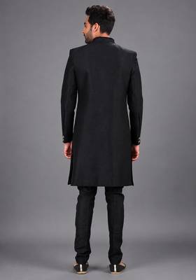 Black art silk sherwani set 3