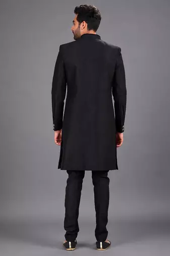 Black art silk sherwani set