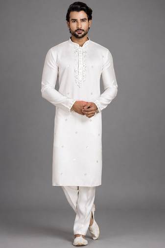 Cream art silk kurta pant