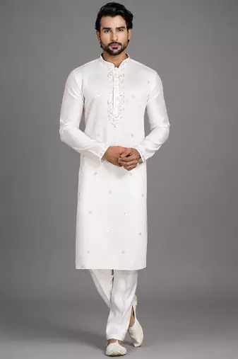 Cream art silk kurta pant