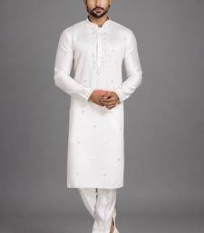 Cream art silk kurta pant