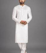 Cream art silk kurta pant