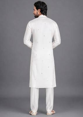 Cream art silk kurta pant 2