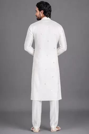 Cream art silk kurta pant