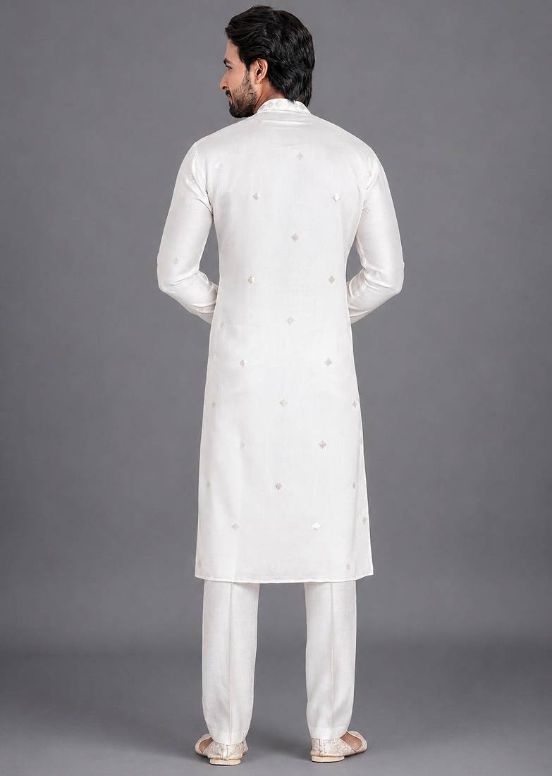 Cream art silk kurta pant