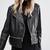 Women’s black  lambskin short zip leather jacket