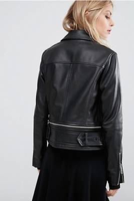 Women’s black  lambskin short zip leather jacket 2