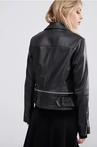 Women’s black  lambskin short zip leather jacket
