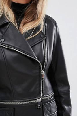 Women’s black  lambskin short zip leather jacket 3