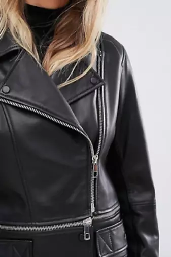 Women’s black  lambskin short zip leather jacket