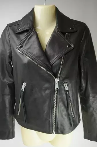 Women’s black  lambskin leather jacket -asymmetrical  zipper detail