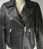 Women’s black  lambskin leather jacket -asymmetrical  zipper detail