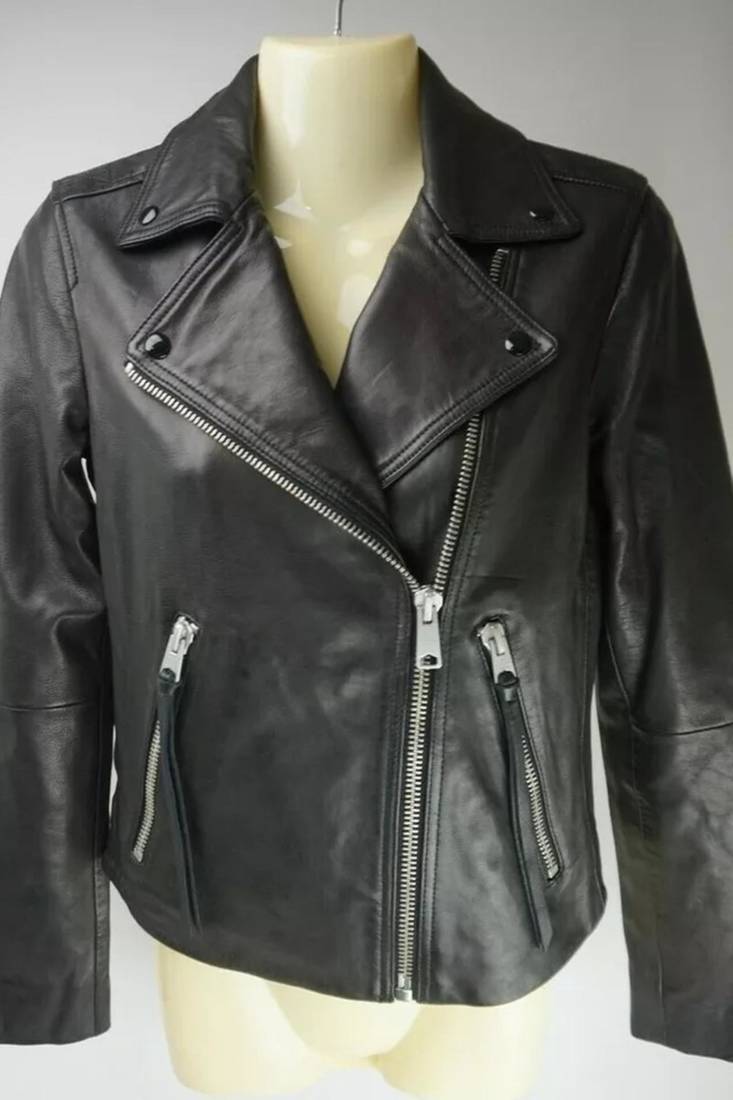 Women’s black  lambskin leather jacket -asymmetrical  zipper detail