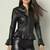 Women’s black  lambskin leather jacket peplum hem shirt style