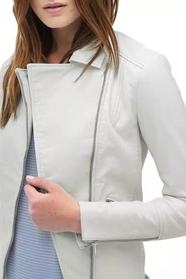 Women’s white biker lambskin leather jacket -zip detailing 1