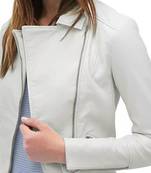 Women’s white biker lambskin leather jacket -zip detailing