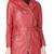 Women’s mid-length belted leather trench-style coat in vibrant red