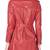 Women’s mid-length belted leather trench-style coat in vibrant red