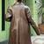 Women’s mid-length belted leather brown trench-style coat