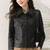 Women’s black  lambskin leather jacket -asymmetrical button style