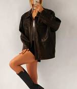 Women’s brown oversized, slouchy fit  lambskin leather jacket