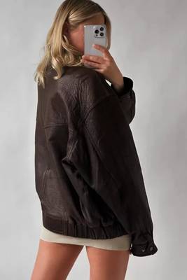 Women’s brown oversized, slouchy fit  lambskin leather jacket 2