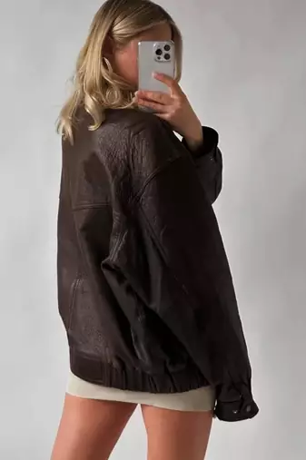 Women’s brown oversized, slouchy fit  lambskin leather jacket