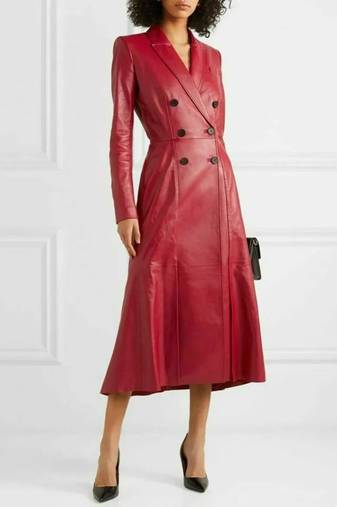 Women's  red lambskin leather coat- full sleeve