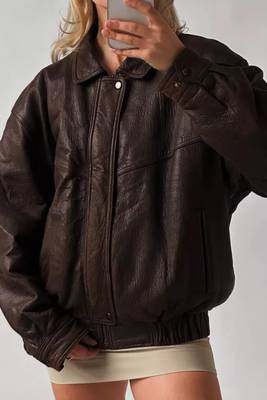 Women’s brown oversized, slouchy fit  lambskin leather jacket 3