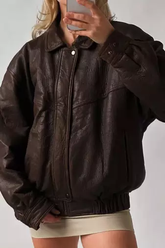 Women’s brown oversized, slouchy fit  lambskin leather jacket
