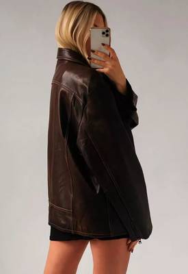 Women’s brown oversized, slouchy fit  lambskin leather jacket 4