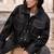 Women’s black  lambskin leather jacket -korean style trucker jacket