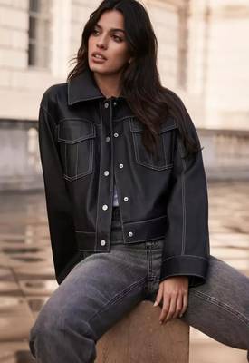 Women’s black  lambskin leather jacket -korean style trucker jacket 3