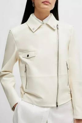 Women’s white  lambskin leather jacket -straight zipper detail & stylish look 1