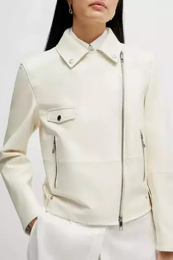 Women’s white  lambskin leather jacket -straight zipper detail & stylish look