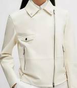 Women’s white  lambskin leather jacket -straight zipper detail & stylish look